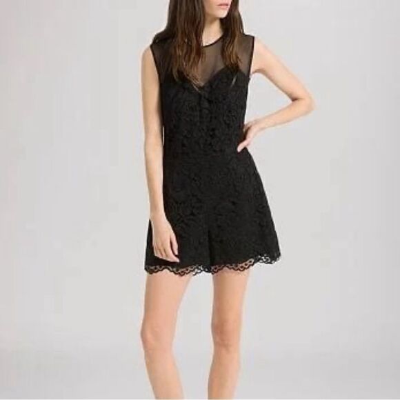 Sandro black lace romper sheer top romper